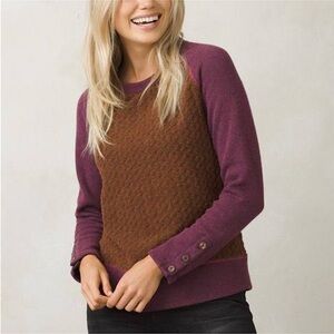 PRANA Aya Cable Knit Sweater Long Sleeve Crew Neck Pullover Wool Rust Purple M